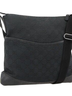 GUCCI GG Canvas Shoulder Bag Black Silver 145357 Auth 175338